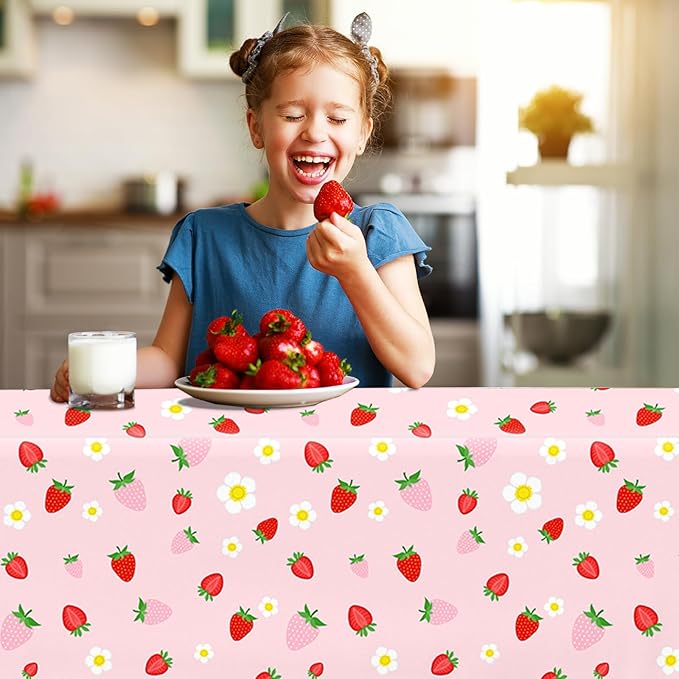 GREHUMOR 3 Pack Strawberry Tablecloth Strawberry Birthday Decorations Plastic Strawberry Theme Party Table Cover for Girls Sweet One Birthday Berry Sweet Baby Shower Party Supplies 51x87 inches