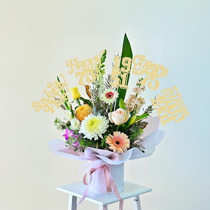 Gyufise 15Pcs Happy 75th Birthday Centerpiece Sticks Seventy Straight Outta 1951 Table Flower Centerpieces Sticks Decorations for Cheers to 75th Birthday Party Supplies Gold