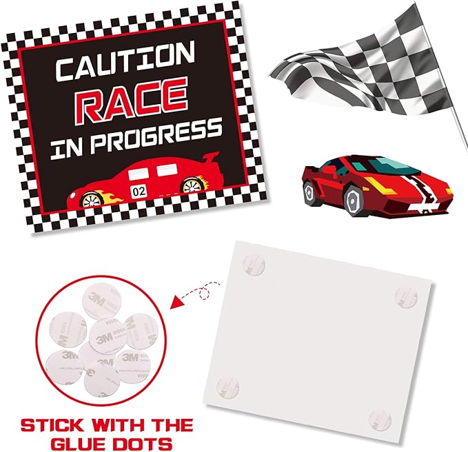 Huray Rayho Race Car Birthday Party Supplies Checkered Flags Racing Happy Birthday Party Signs Cutouts Cars Birthday Party Supplies Let's Go Racing Party Supplies for Kids Race Fans
