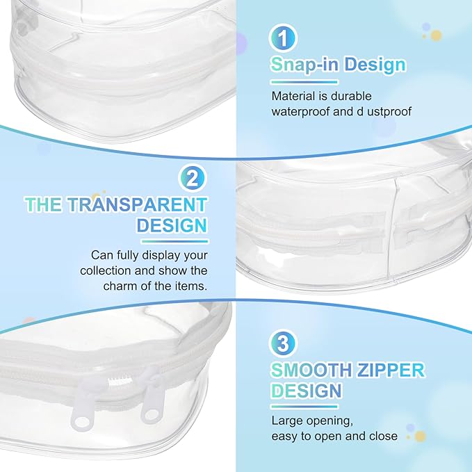 uxcell Figure Display Bag, 6.1 x 3.1 x 7.3 Inch PVC Oval Portable Dolls Pouch Carrying Case Storage Bag Keychain Charm for Showing Off Boxes Dolls, Clear