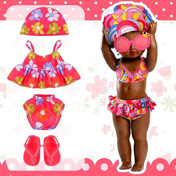 Kajaia 8 Pcs Doll Clothes 18 Inch Doll Clothes and Accessories Dress Flip Flops Hat Outfit Swimsuit Accessories for 18 Inch(Lovely)