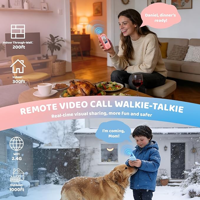 Video Walkie Talkies for Kids with Real-Time Screen & Voice Changer, Rechargeable Walkie Talkies Long Range Radios, for Outside, Hiking, Birthday Gifts for Boys/Girls Ages 3-12