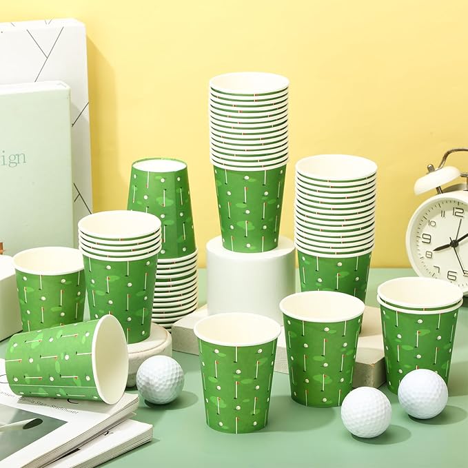 Teling 100 Pieces Golf Themed Party Paper Cups Disposable 9oz Paper Cups for Sports Supplies Decorations Drinking for Birthday Party Favors