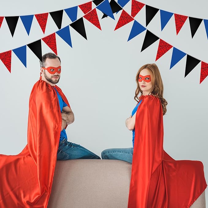 Boao 10 Strips Spider Pennant Banner 98 ft Hero Triangle Flag Cartoon Paper Pennant for Spider Birthday Party Decorations Hero Theme Festivals Wedding Party Supplies Outdoor Home Decor