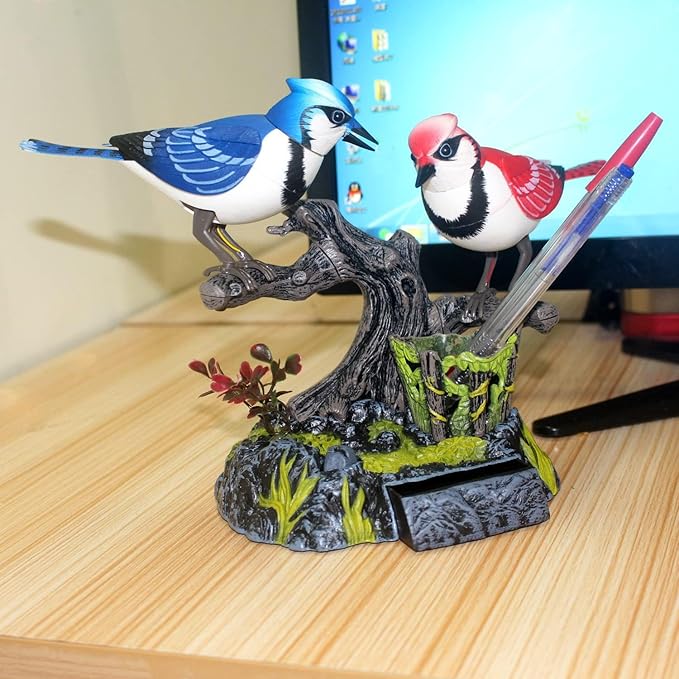 nulala Two Simulation Parrots Birds Toys - Voice Controlled Parrots Chirping and Wings Flap - Electronic Birds Pet for Home Garden Decor Ornament (513A)