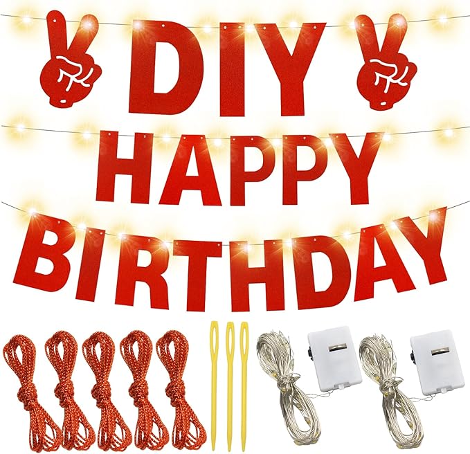 175Pcs DIY Glitter Customizable Banner Kit Happy Birthday Custom Letter Banners Happy Valentine's Day Banners Love Heart Personalized Banner Decor Birthday Party Decorations Supplies(Glitter Red)