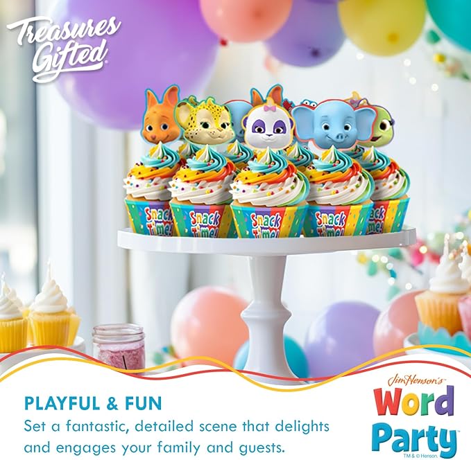 Jim Henson's Word Party Cake Topper Set - (1) Cake Topper & (24) Cupcake Toppers & Wrappers - Birthday Party Supplies