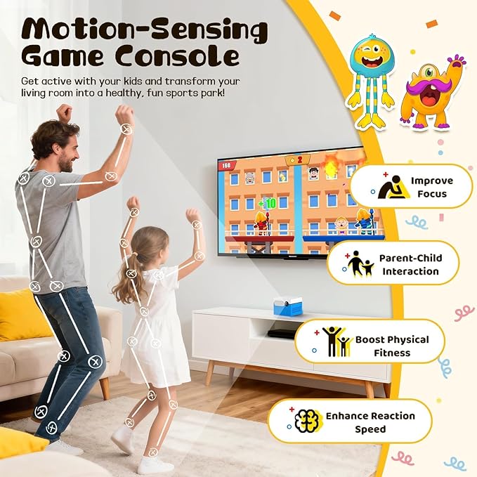 Motion TV Game Console, No Subscription The Active Play System for Kids & Families, 39 Plug & Play Video Games for Indoor Physical Play Interactive Family Fun, Gaming Nights, Parties and Playdates