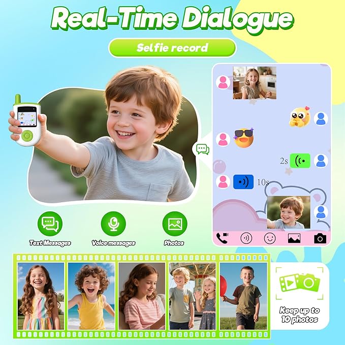 Video Walkie Talkies for Kids - 2 Pack Rechargeable Video Intercom Kids Walkie Talkies with Three Games & Sticker Effect, Indoor Outdoor Toys for Family Games, Birthday Gift for Boys Girls Ages 3-8