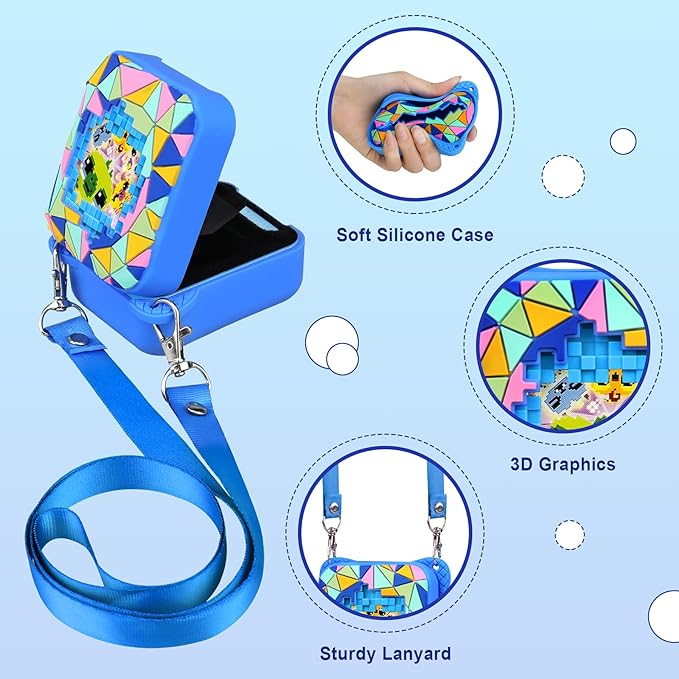 RAIALL Silicone Cover Case for Bitzee Magicals Interactive Toy Digital Pet, Kids Protective Bitzee Magicals Virtual Electronic Pet Lanyard Silicone Holder, Portable Travel Soft Silicone Sleeve, Blue