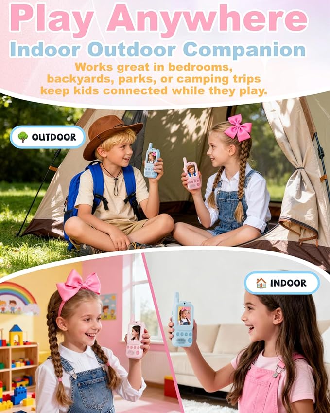 Video Walkie Talkies for Kids 2 Pack Rechargeable Video Intercom with HD Camera, 6 Voice Effects, Long Range Radios, Family Camping Toys, Gifts for Boys Girls Ages 3-12 (Pink&Pink)