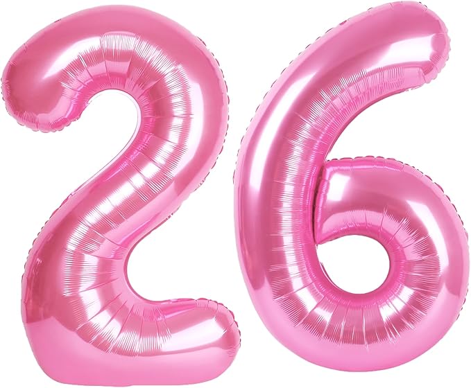 40 Inch Pink Number 26 Digital Balloon,Jumbo Mylar Foil Helium Balloon for 26 Balloons for Birthday Party,Wedding Anniversary Party Decorations