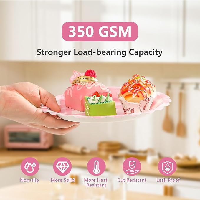 96Pcs Pink Birthday Party Decorations for Girls Light Pink & White Scalloped Checkered Plaid Plates and Napkins Tableware Sets for Kids Baby Shower BBQ Pastel Theme Party Supplies Serves 24