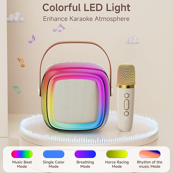 JYX Mini Karaoke Machine for Kids Adults, Portable Bluetooth Speaker with 2 Microphones, Support TF/AUX Input/4 Funny Magic Voice (Rainbow-1 Mic)