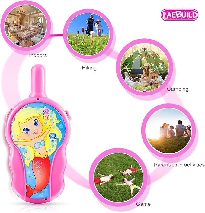 Mermaid Walkie Talkies for Girls, 2 Pack Kids Two Way Radio Toys, Long Range Toddler Toys for 3-8 Year Old, Ideal Birthday Christmas Easter Gifts for Indoor Outdoor Games