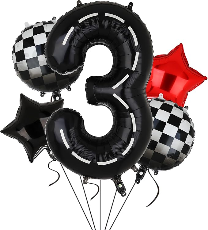 Race Car Birthday Balloons 40 Inch Racetrack Number Balloon 3 Black Boys 3st Birthday Race Car Theme Party Decor Supplies 5 Pcs Mylar Helium Balloon