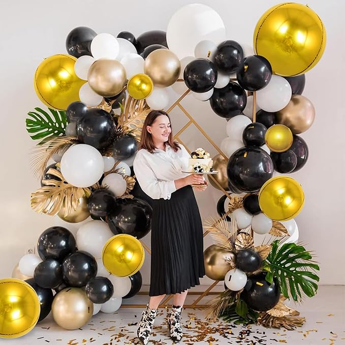 TONIFUL 16Pcs Large Gold 4D Giant Round Foil Balloon 4D Mirror Metallic Mylar Sephere Balloons for Christmas New Year Birthday Party Graduation Wedding Baby Shower Decoration Supplies(Mix Sizes)