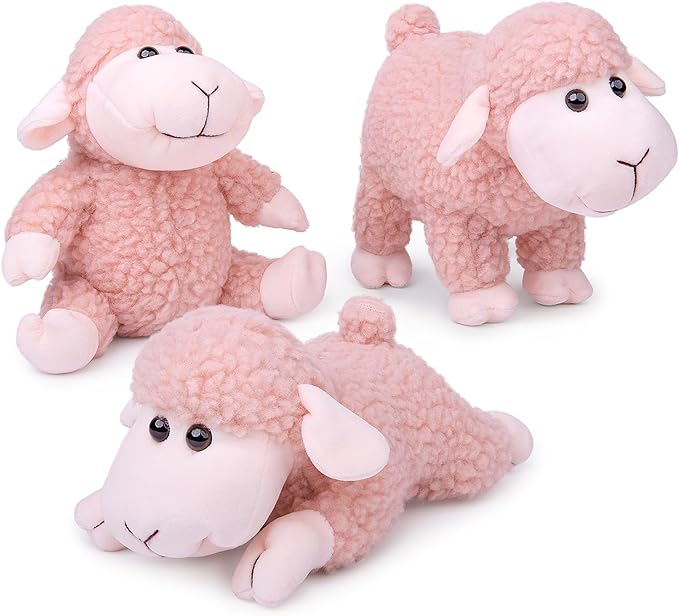 Tiny Heart Sheep Stuffed Animal, Sheep Plush Toy, Lamb Stuffed Animal Cute Soft Stuffed Lamb Kids Boys and Girls Home Decor Birthday Cuddly Pink Lamb Toys (Prone Position)