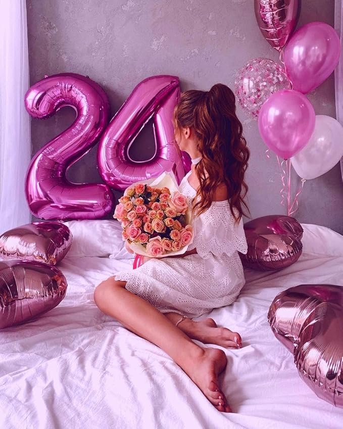 40 Inch Rosy Purple Large Number 4 Birthday Balloon, Giant Number Four 14 24 34 40 44 Balloons, Rosy Purple Foil Mylar Big Balloons for Anniversary Graduation Supplies Decorations
