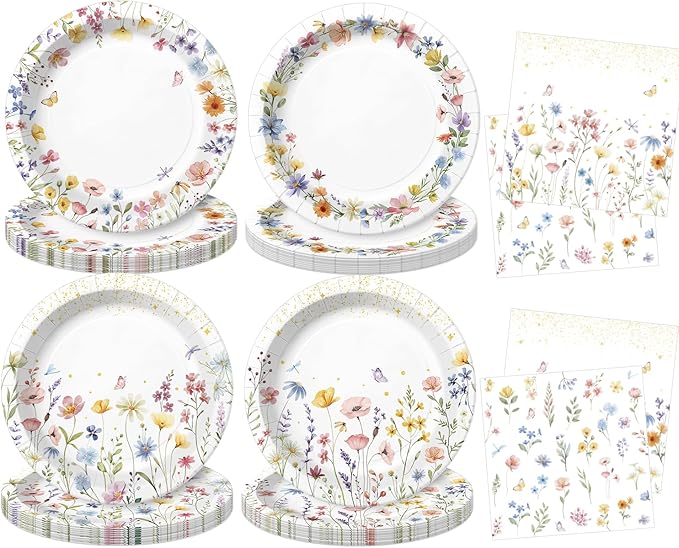 40 Pcs WildFlower Plates and Napkins Tableware Sets for WildFlower Party Decorations, Flower Birthday Decorations Which Can Serve 20