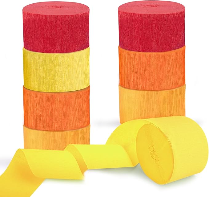 Orange Streamers Party Decorations, 8 Rolls Red Orange Yellow Crepe Paper Streamers for Thanksgiving Party Decorations, Birthday & Home Backdrop Decorations