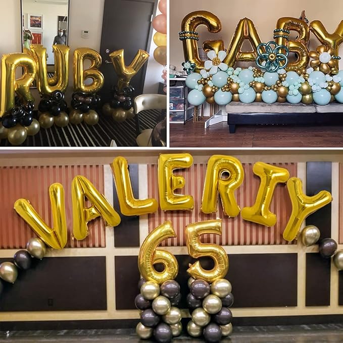 TONIFUL 40 Inch Large Gold Letter Balloons, Helium-Filled Foil Mylar Big Balloons for Birthday Party Anniversary Decorations