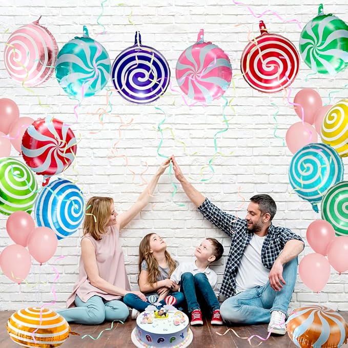 Round Lollipop Balloon Sweet Candies Lollipop Party Decorations For Birthday Thanksgiving Baby Shower Wedding, 14 Pack Colorful Windmill Lollipop Balloons Dessert Food Swirl Candyland Party Supplies