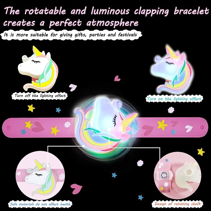 Light Up Slap Bracelets for Kids 6 Pack Party Favors for Girls Birthday, LED Unicorn Wristbands Bracelets for Goodie Bag Fillers & Party Supplies