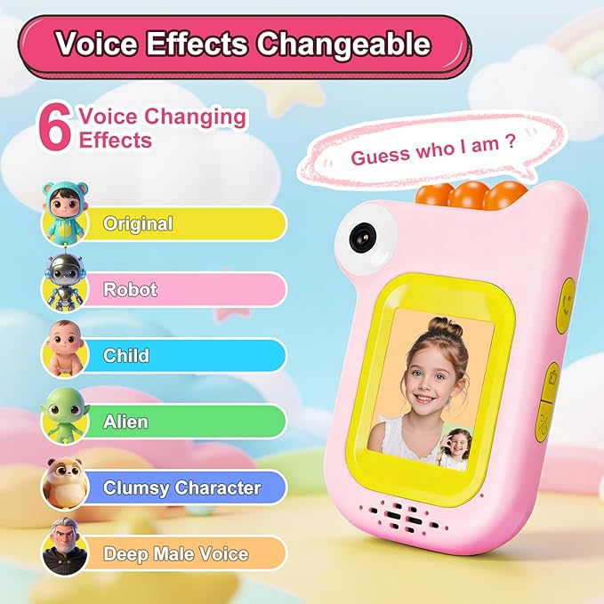 Dinosaur Video Walkie Talkies for Kids with 6 Voice Effects, Support Send Voice, Pictures, Emojis, and Selfies, Upgraded Front and Rear Cameras,Gifts for Boys & Girls Outdoor Play, Camping(Blue/Pink)
