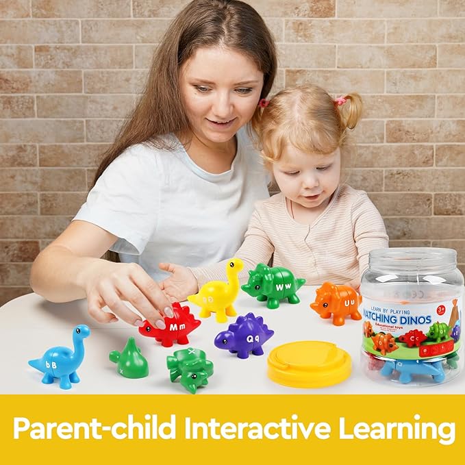 Alphabet Dinosaurs Matching Toy, Toddlers ABC Learning Dinosaurs with Uppercase Lowercase, Match and Snap Fine Motor Game Preschool Learning Activities Exchange Birthday Gifts for Kid Boys & Girls