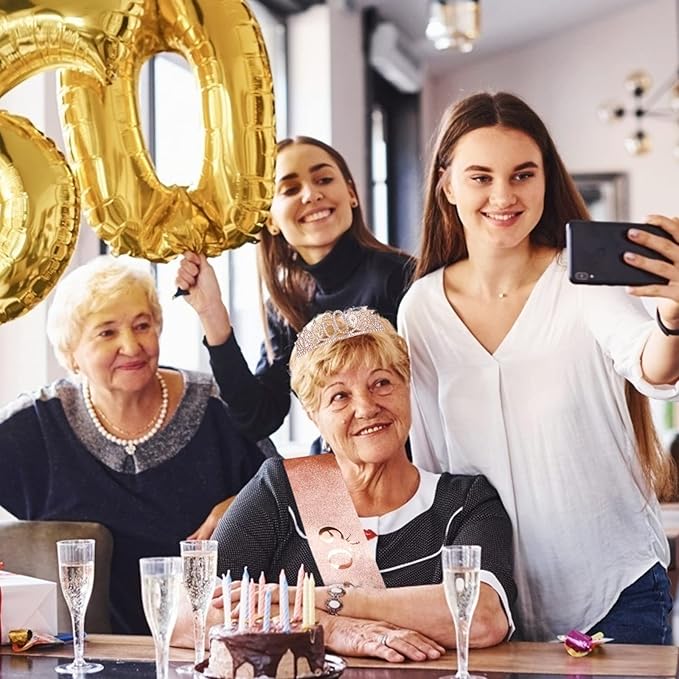 CIEHER 60th Birthday Gifts for Women - Crown, Fabulous Sash, Decorations, and Cake Topper