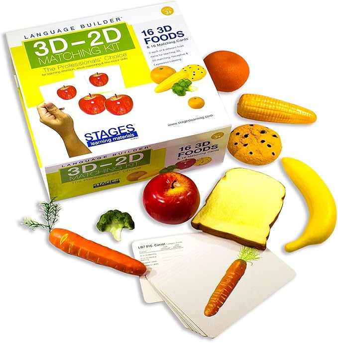 Stages Learning Language Builder 3D-2D Foods Matching Kit for Autism Education & Aba Therapy Flash Cards