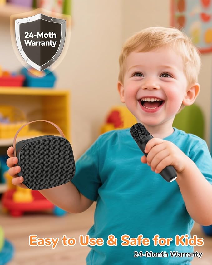 Mini Karaoke Machine for Kids Adults,Portable Bluetooth Karaoke Speaker for Adults Kids with 2 Microphones for 6 7 8 9 10 11 12 Years Old Girls Boys Gifts Toys for Christmas Birthday,Black