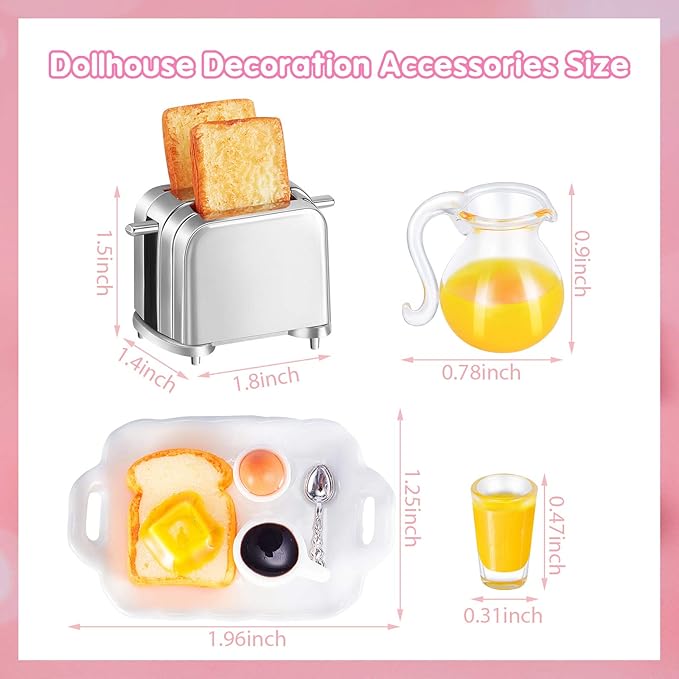 Dollhouse Accessories Decoration 1:12/1:6 Dollhouse Miniature Scene Model Mini Kitchen Accessories Set Scene Breakfast Bulk Pretend Toy DIY Birthday Gift Decor(Juice, Butter, Bread Machine Set)
