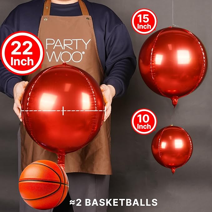 PartyWoo Red Foil Balloons 20pcs Different Sizes Pack of 22 15 10 Inch Large Round Foil 4D Inflatable Mirror Ball Mylar Balloons for Graduation Birthday Anniversary Casino Party Decorations