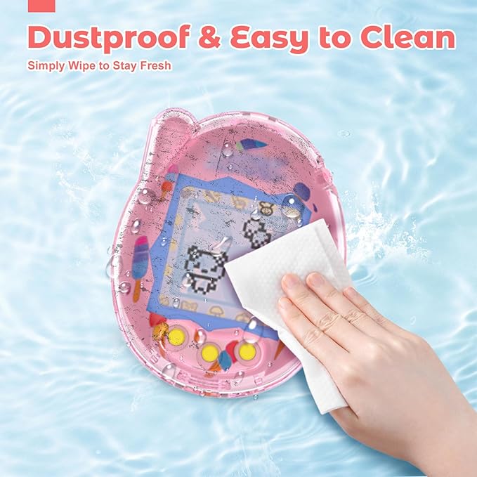 Protective Case for Tamagotchi Connection – Clear PC Hard Shell Cover for Tamagotchi Connection Electronic Pet,Waterproof Sweatproof Washable Shockproof Anti-Drop 360° Full Protection(Clear+Pink)