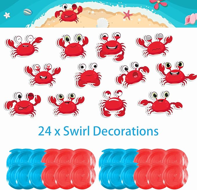 24 Pcs Crab Hanging Swirls Crab Party Decorations Crab Spirals Crab Ceiling Decorations Crab Party Supplies for Crab Birthday Party Ocean Decorations