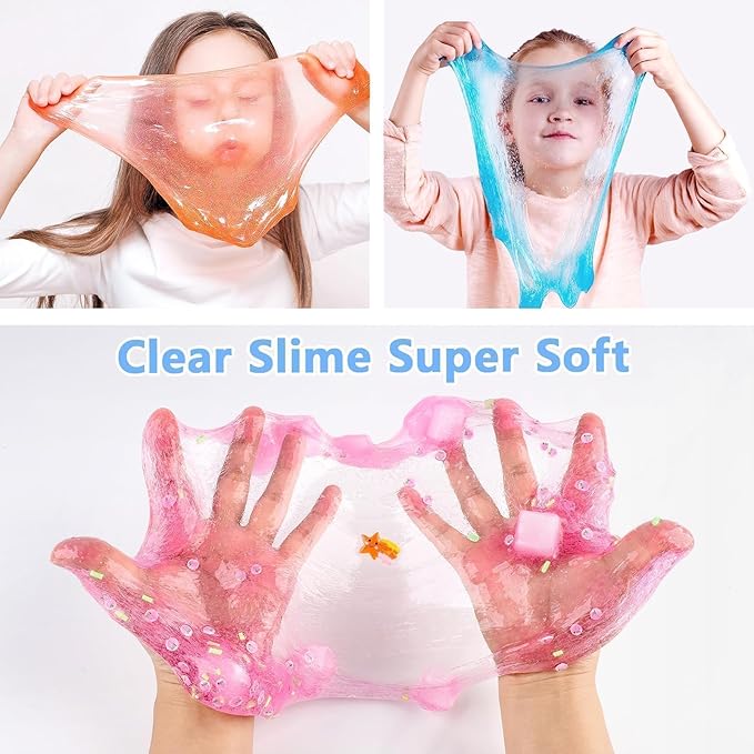 9 Pack Jelly Cube Slime Kit Party Favor, Crunchy Clear Crystal Games for Girls and Boys, DIY Birthday Boba Easter Gift for Kids, Cute Charm Soft Non-Sticky Stress Relief Toys
