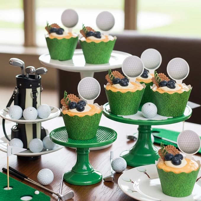 Nuenen 96 Pcs Golf Cupcake Toppers and Wrappers Kits Golf Ball Birthday Cake Decorations Cupcake Holders and Picks for Sports Theme Birthday Party Decorations Supplies (Heritage)