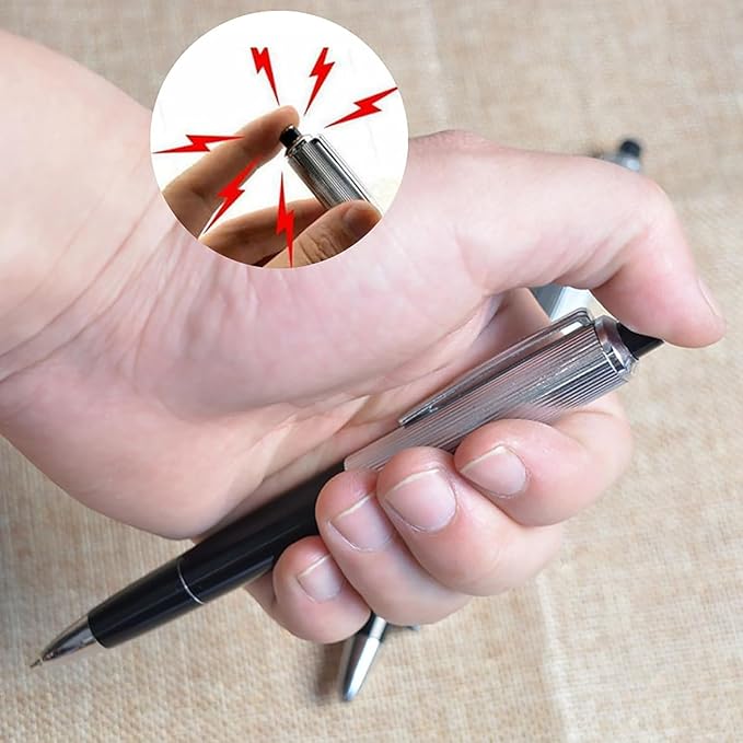 Silver Shock Pen, Interesting Surprising Prank Items, Lightweight Shocking Practical Joke Shock Pen Toys Prank for Outdoor Novelty and Gag Games