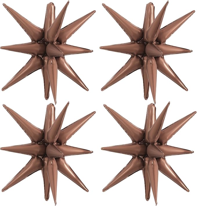 TONIFUL 4 Pcs 22inch 4D Chocolate Explosion Star Mylar Brown Balloons for Party Backdrop Christmas,New Year,Thanksgiving, Birthday, Wedding Baby Shower Anniversary Photo Booth Supplies