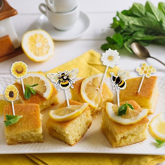WERNNSAI 36 PCS Bee Cupcake Toppers - Bumble Bee Cake Decorations Honeycomb Cake Toppers Sweet Birthday Party Decorations for Kids Birthday Baby Shower Supplies