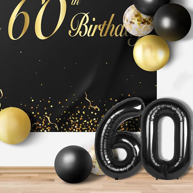 Happy 60th Birthday Balloons Black Set Decor - Cheers to 60 Years Old Party Theme Garland Banner Backdrop Decorations For Women and Men Supplies