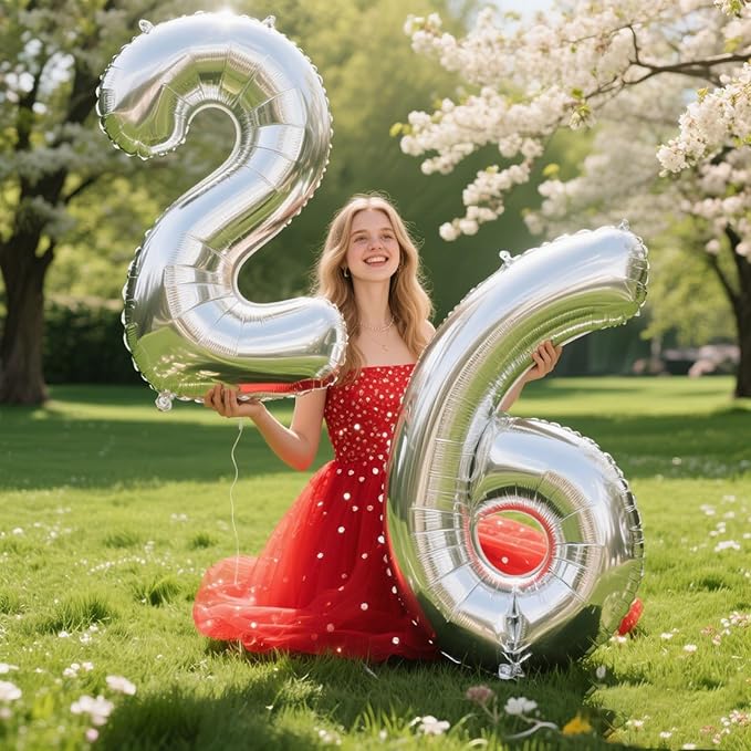 40 Inch Silver 6 Number Balloons Giant number balloons 6 Foil Mylar Helium Large Digital Balloon Gold Birthday Numbers Jumbo Balloons 16th or 61st Anniversary Party Decorations Supplies