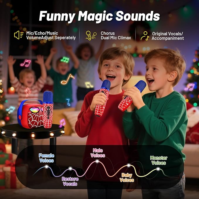 Mini Karaoke Machine for Kids Ages 3-12: Portable Bluetooth Speaker with 2 Wireless Microphone, LED Light Show for Kids 3 4 5 6 7 8 9 10 Year Old Boys Girls Toys Easter Birthday Gifts Toddler