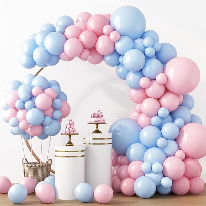 RUBFAC Pink and Blue Balloons 129pcs Different Sizes Pack of 18 12 10 5 Inch, Latex Gender Reveal Balloon Garland Arch Kit for Birthday Party Wedding Anniversary Baby Shower Decoration