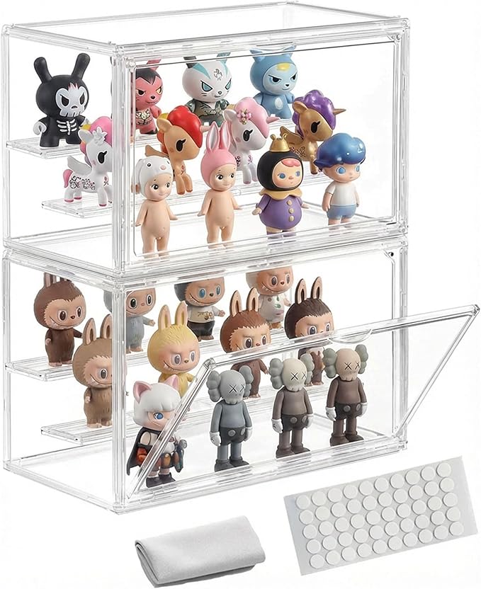 Clear Acrylic Display Case for Figures, 3 Layer Adjustable Acrylic Boxes for Display, Stackable Display Boxes for Collectibles, Action Figure Display Case for Shoe, Bread, Cosmetic, Handbag, 2 Pack