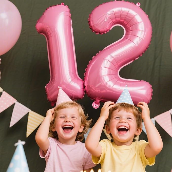 40 Inch Pink Number 12 Digital Balloon,Jumbo Mylar Foil Helium Balloon for 12 Balloons for Birthday Party,Wedding Anniversary Party Decorations