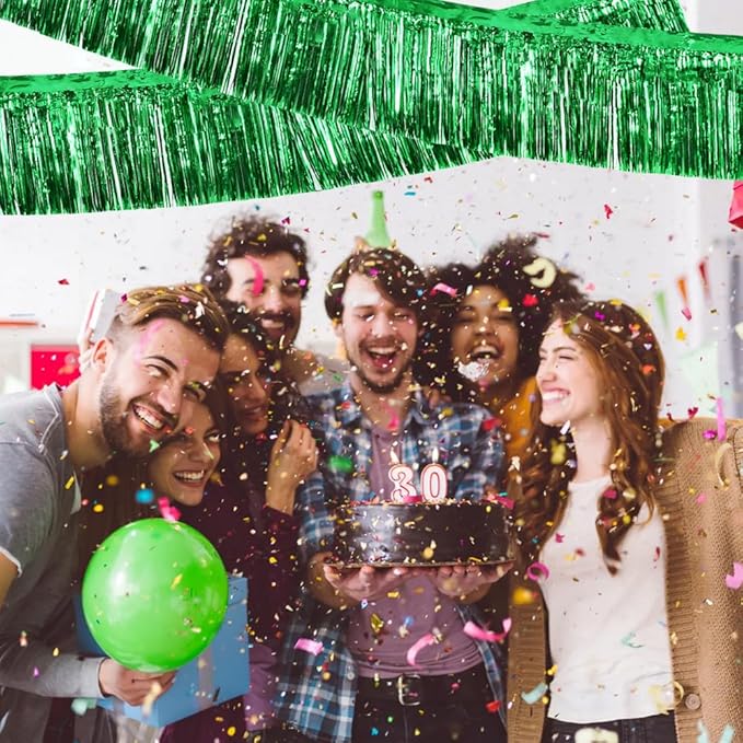 BEISHIDA 3 Packs Metallic Foil Fringe Garland Green Wall Hanging Tinsel Fringe Banner for Halloween Christmas Car Floats Bridal Shower Wedding Birthday Easter Graduation Holiday Party Decoration 30 Ft