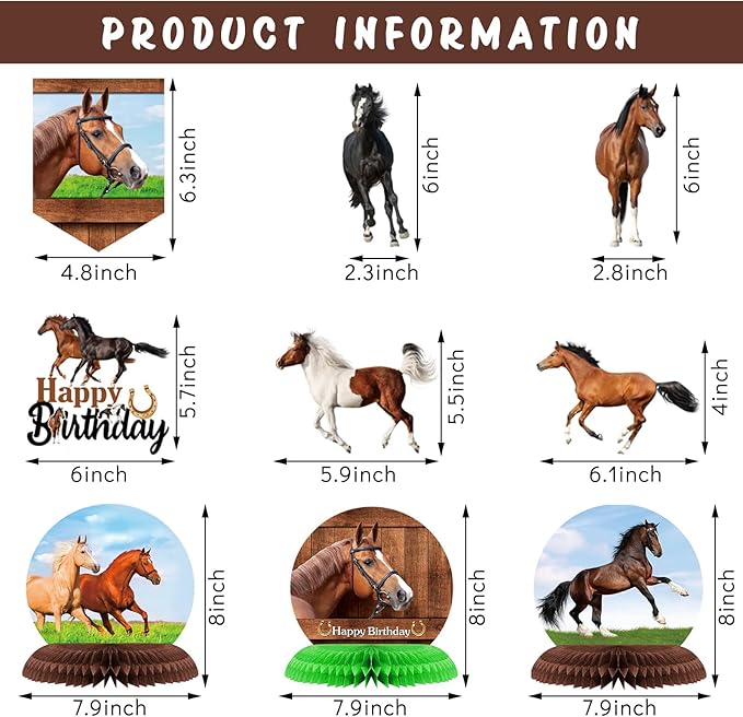 Tinlade 29 Pieces Horse Party Decorations Horse Birthday Banners Cowboy Hanging Swirls Hanging Cards Cupcake Toppers Honeycomb Centerpiece for Birthday Party Supplies(Classic)